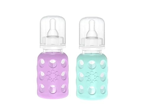 Lifefactory Glass Baby Bottle BPA Free | Protective Silicone Sleeve | 4 oz Pack of 2 | Lavender, Mint