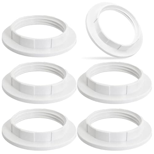 Lamp Shade Adapter Ring, White Light Socket Ring, Retaining Rings for E26/E27 Sockets Standard Base Lamp Holder, Lamp Socket Replacement Parts (OD 58mm/ID 38mm, Fits 1-1/2" Threads)-6PCS (White)
