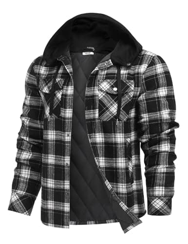 COOFANDY Men's Flannel Jacket Cotton Lined Shacket Long Sleeve Button Down Plaid Hoodie Shirt Jackets with Hood
