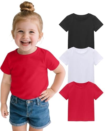 ZUEMET 3 Pack Baby Girls Short Sleeve T-Shirts Infant Soft Cotton Tee Toddler Girl Clothes Size 3TBlack+White+Red