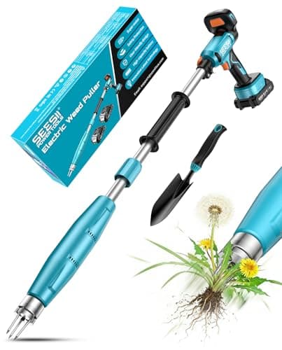 SEESII Stand-Up Weed Puller Tool with 40"-47" Adjustable Handle, High-Power 3-Claw Stainless Steel Spiral, 4S Deep Root Removal, One-Button Eject, Dandelion Remover & Crabgrass Puller for Garden