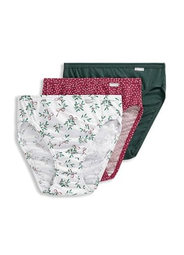 Jockey Women's Underwear Plus Size Elance French Cut - 3 Pack, Cactus Pine/Small Blizzard Dot/Diamond White Mistletoe, 11