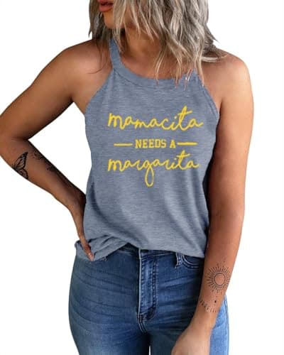 Jorlyen Women Margarita Workout Tank Tops Beach Vacation Outfits, Blue L