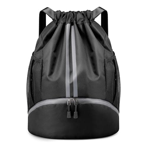 PinCute Gym Bag Drawstring Backpack for Sports, Swim, Workout, Black