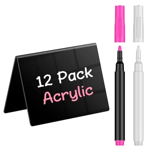 Uniclife 12 Pack Acrylic Mini Chalkboard Signs for Food, Small Chalkboard Signs with Chalk Markers, Reusable Glossy Food Signs Food Labels for Party Buffet Wedding, Blackboard Place Cards Table Signs
