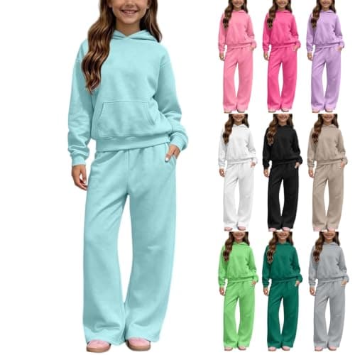 Girls Sweatsuit 2 Piece Fleece Hoodies and Sweatpants Teen Sweat Set Blue