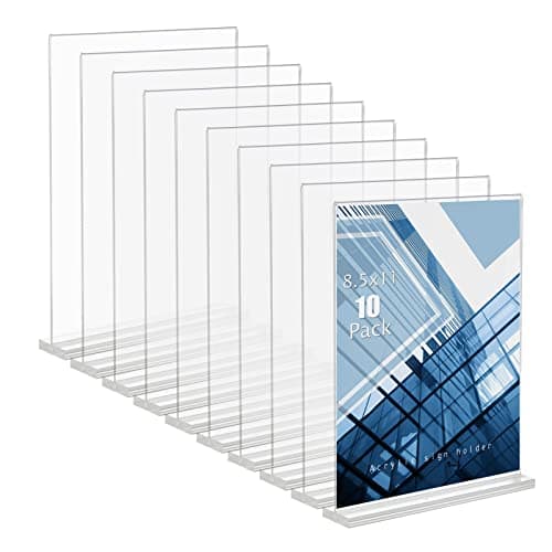 Lechay Acrylic Sign Holder, 8.5 x 11 inches Clear Table Menu Display Stand Desktop Display Stand Paper Holder Table Top Sign Holder Suitable for Restaurants, Office, Home, Store (10 pcs)