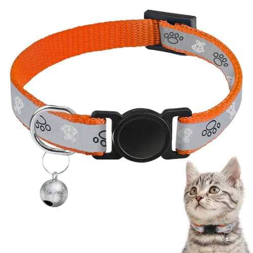 Cat Collar Breakaway, Reflective Kitten Collar with Bell, Safety Buckle Kitten Collar, Lightweight, Adjustable, Comfortable, Suitable for Boy Girl Cats (7"-13") Orange