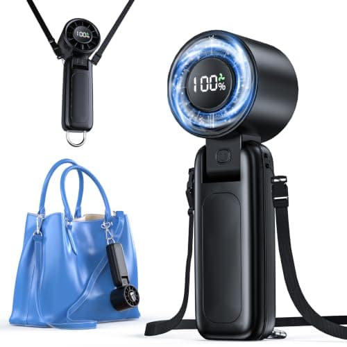 Portable Fan,Handheld Fan, 180° Foldable 6-Speed (1-100) Mini Fan, 5000mAh Rechargeable Battery Operated up to 15 Working Hours, LED Display Personal Cooling for Travel Indoor Outdoor (Black)