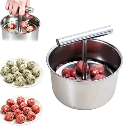 Stainless Steel Manual Meatball Maker Press Tool, 6‑Hole & 12‑Hole Kitchen Meat Ball Extruder, Hand Operated Meat Ball Making Tool for Home Cooking(6‑Hole)