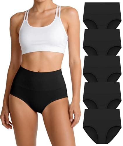 Cotton Underwear for Women High Waisted Panties Full Coverage 5 Pack