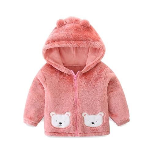 Toddler Baby Girls Bear Ears Shape Fleece Long Sleeve Jacket Sweatshirt Outwear Fuzzy Zip Up Plush Thick Warm Hoodie Kids Coat Toddler Sping Clothing for 2-3 Years Kids