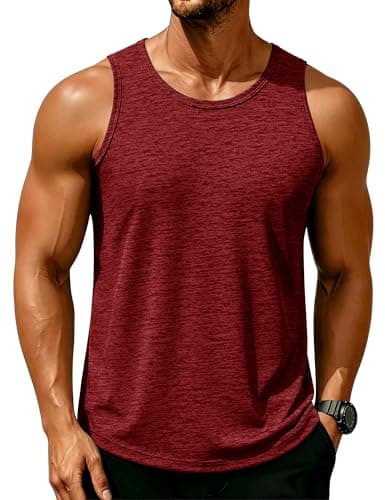 MAGCOMSEN Mens Tank Top Dry Fit Lightweight Tank Tops Gym Sleeveless Workout Tank Top Muscle Shirts Running Beach Shirts Dark Orange
