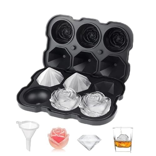 Zemcxney Large Ice Cube Tray for Whiskey, 3 Rose and 3 Diamond Silicone Ice Ball Maker, Easy Release Large Ice Cube Form for Chilling Cocktails, Whiskey, Bourbon and Homemade Juice