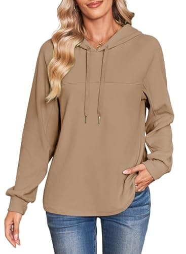 Dokotoo Hoodies for Women Long Sleeve Soft fashion Hoodie Solid Color Pullover Oversized Sweatshirt Plus size Hooded Tops Casual Comfy Fall Fashion Outfits Clothes Beige Hoodie XL