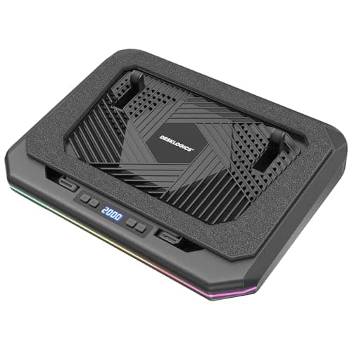 DeskLogics Laptop Cooling Pad, Quiet Turbo Fan Laptop Cooler for 12-19 Inch Gaming Laptop and MacBook, Height Adjustable Laptop Cooling Stand with RGB Light, Sealed Airflow Cooler Pad, USB Powered