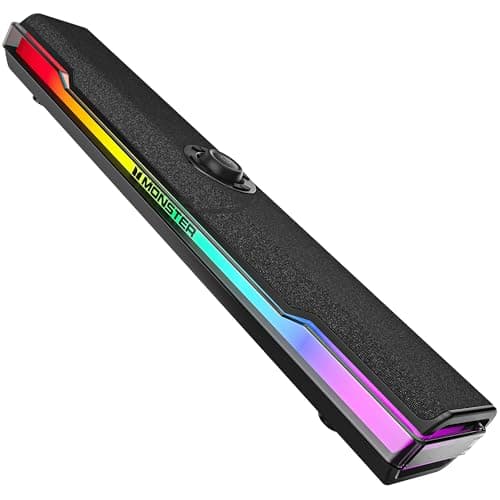 Monster S330 Computer Speakers, HiFi Stereo Sound PC Speakers, Bluetooth 6.0 Computer Sound Bar with Dynamic RGB Light, USB/Type-C Plug & Play, Gaming Speakers for Computer Desktop, PC, Laptop, Tablet