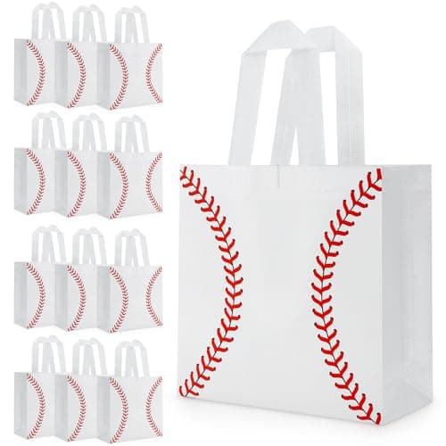Hxezoc 12 Pieces Baseball Goodie Bags with Handle, Reusable Non Woven Treat Goodie Bag Sport Favor Bags For Baseball Theme Birthday Party Decoration Supplies