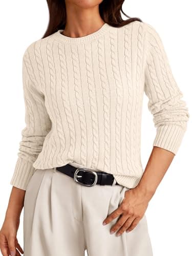 LILLUSORY Womens Cable Knit Sweater Fall 2026 Fashion Clothes Cream