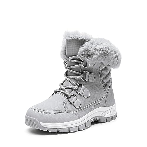 DREAM PAIRS Waterproof Snow Boots for Women, Faux Fur Cozy Warm Insulated Winter Boots Lace Up Mid-Calf Outdoor Shoes for Walking Hiking Hespera,Size 5.5,Light Grey,SDSB2305W