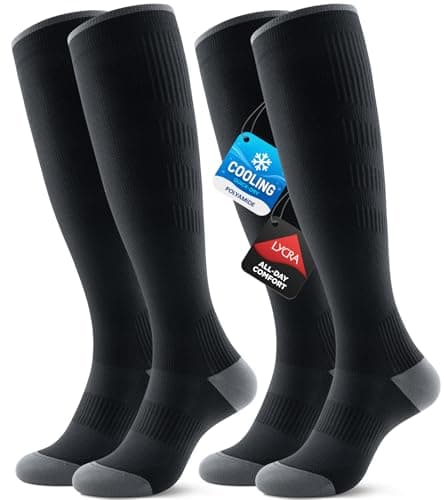 Benirap Breathable Compression Socks for Women Men, 15-20 mmHg Knee High Circulation for Travel, Flying, Athletic, 2 pairs