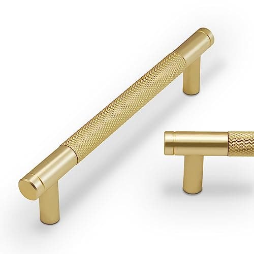 BUKOBYHE 10 Pack 5Inch Kitchen Cabinet Handles Brushed Gold Knurled Cabinet Pulls Gold Drawer Pulls Kitchen Hardware