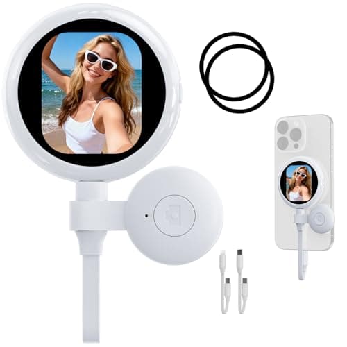 Plug-and-Play Vlog Selfie Monitor Screen iPhone, Lightweight Back Camera Monitor with Remote, 60fps Magnetic Selfie Screen for Rear Camera Selfies, Vlogging, Only Compatible with iPhone - Off White