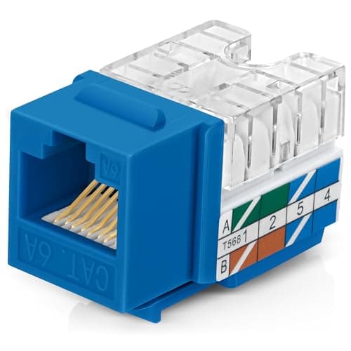 Everest 90 Degree RJ45 Cat6A Keystone Jacks Slim Profile 10-Pack Blue