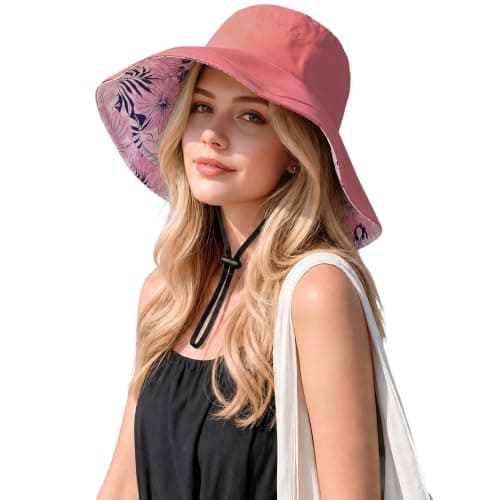 HUAMULAN Wide Brim Women Summer Sun Hat Reversible Floral Beach Bucket