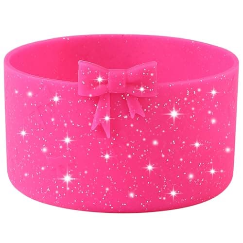 HIUSITY Glitter Bow Silicone Boot for Owala 32oz, Anti-Slip Protective Sleeve Bottom Bumper Protector for FreeSip, Twist, and Flip Stainless Steel Water Bottles Accessories, BPA Free - Rose