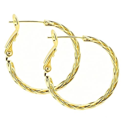 ToHeart 14K Gold Braided Hoop Earrings for Women Lightweight Party