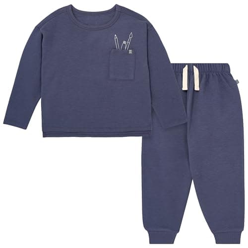 Modern Moments by Gerber Toddler Boys' Long Sleeve T-Shirt and Jogger Set, Dark Blue, 2T
