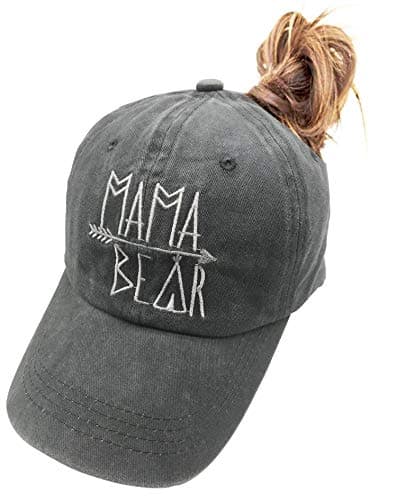 MANMESH HATT Mama Bear Ponytail Hat Vintage Washed Distressed Baseball Dad Cap for Women (Grey, One Size)