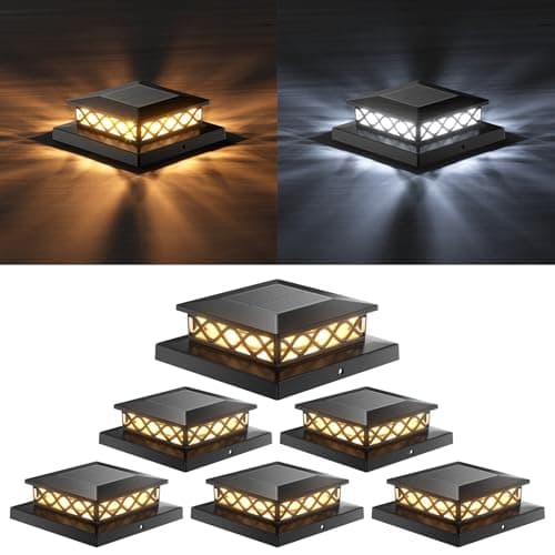 TopVelo 6 Packs Solar Post Cap Lights for Fence and Deck – Auto On/Off Outdoor Lighting, 2 Color Modes with 16 LEDs, Fits 4x4 5x5 6x6 Posts (Black)