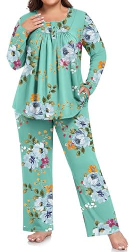 POPYOUNG Plus Size Women's Pajama Set 2 piece Long Sleeve Loungewear, XL