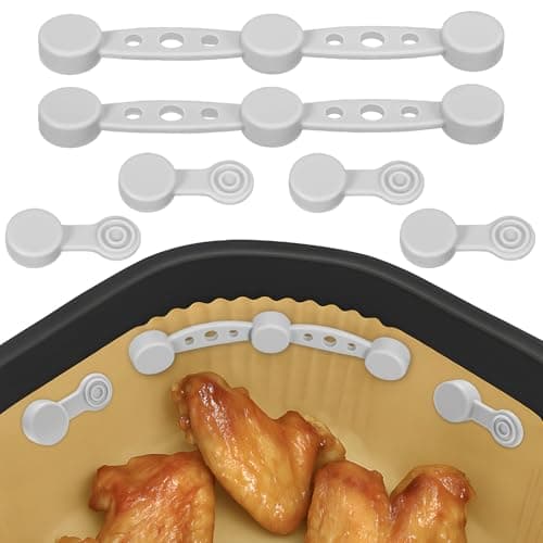 Air Fryer Magnet Silicone Buckles for Parchment Paper – 2 Pack Reusable Accessories for Disposable Basket Liners, Secure Baking Paper, Prevent Shifting & Burning (Grey)
