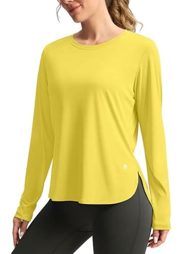 Women's Sun Shirts UPF 50+ Long Sleeve UV Protection Shirt Lightweight Quick Dry Workout Hiking Tops for Women(Lemon Yellow,L)