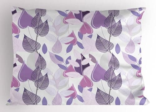 Ambesonne Floral Pillow Sham, Foliage Leaves in Purple Tones Soft Leafage Vintage Abstract Nature Plants, Decorative Standard Queen Size Printed Pillowcase, 30" X 20", Lavender Beige
