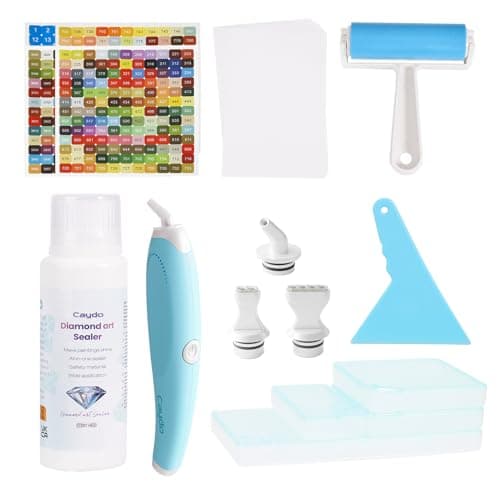 Caydo 22 PCS Diamond Art Painting Tools and Accessories Kits with Diamond Art Painting Trays, Electric Diamond Art Pens, Sealer and Roller Art Supplies for Beginners