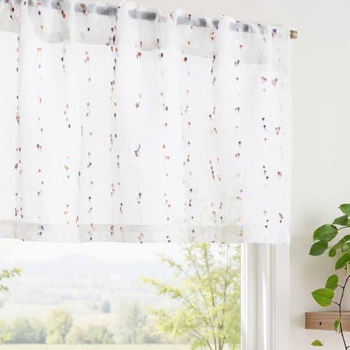 jinchan Blush Pom Pom Voile Modern Valance Curtain, 50x16, 1 Panel, Ivory