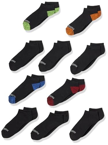Fruit of the Loom Boy's Big Half Cushion Socks, Black assort, 3-9