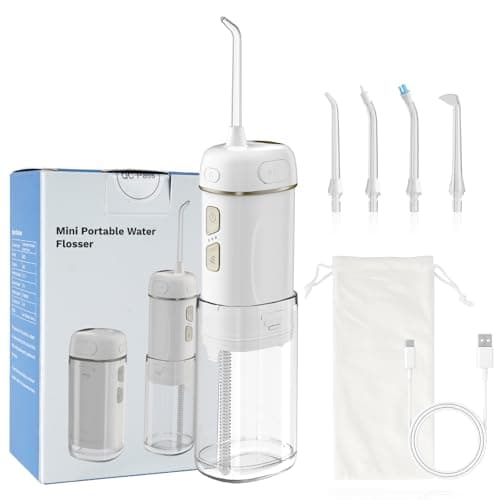 Hibbent Portable Cordless Water Flosser, Mini Oral Irrigator with 3 Modes & 4 Jet Tips, IPX7 Waterproof Rechargeable Travel Electric Dental Flosser for Braces Care, Sensitive Teeth, Orthodontic