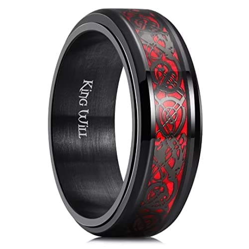 King Will Stainless Steel Fidget Ring 8mm Red Celtic Dragon Size 12