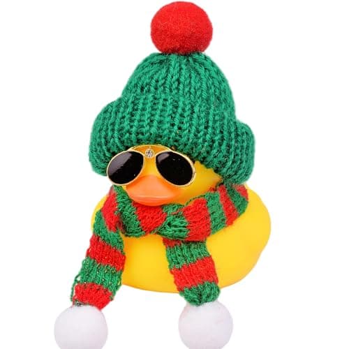 MuMyer Car Dashboard Ducks, Winter Duck Car Dashboard Ornaments Decoration with Beanie Hat Scarf and Sunglasses(3.5in)