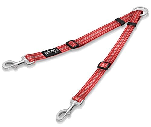 No Tangle Reflective Dog Leash Coupler - Double Dog Walker and Trainer Leash - Two Dogs Adjustable Splitter Lead - Each Side Adjusts 11" to 20" in Length (Small - 5/8" Width, RED)