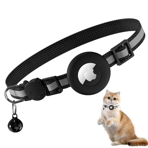 Meliya Airtag Cat Collar Breakaway with Bell, Adjustable Reflective Pet Kitten Collar with Apple Air Tag Holder Case for Girl Boy Cats (Striped Black)