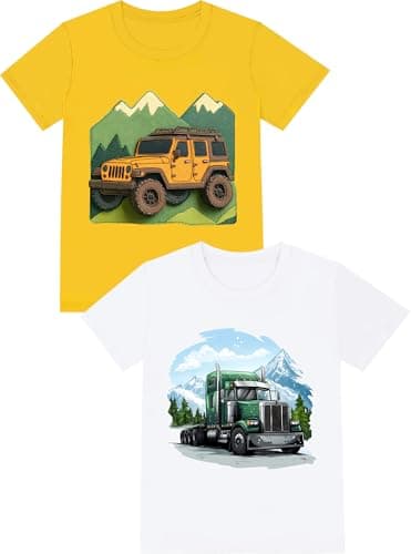 Boys T-Shirts Kids Shirts Fit Toddler Tee Truck Car White Yellow Size 14Y