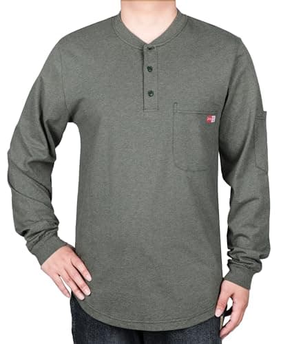 TICOMELA FR Shirts for Men Heather Series 6oz Flame Resistant T Shirt NFPA2112 CAT2 Heather Gray Fire Retardant Henley Shirts