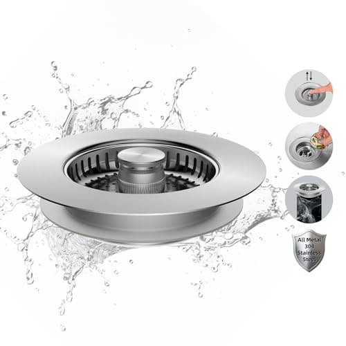 Hibbent All Metal Stainless Steel 3 in 1 Kitchen Sink Drain Strainer, Upgraded Anti-Rust Sink Stop Combo, Anti-Clogging Stainless Steel Basket Strainer with Metal Handle for US Standard 3-1/2" Drain