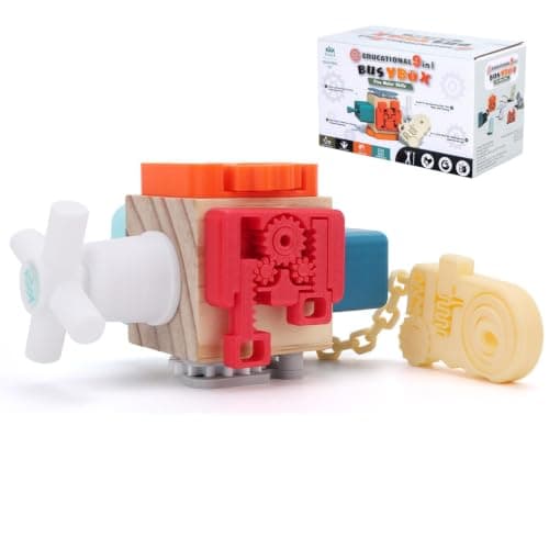FlufiFiea 9-in-1 Wood Busy Board Montessori Toys for 1 Year Old, Activity Cube Sensory Toy for Toddlers 1-3, Wooden Travel Busy Box for Baby Boys Girls 3+ Year Old Busy Cube for Toddlers 1-3
